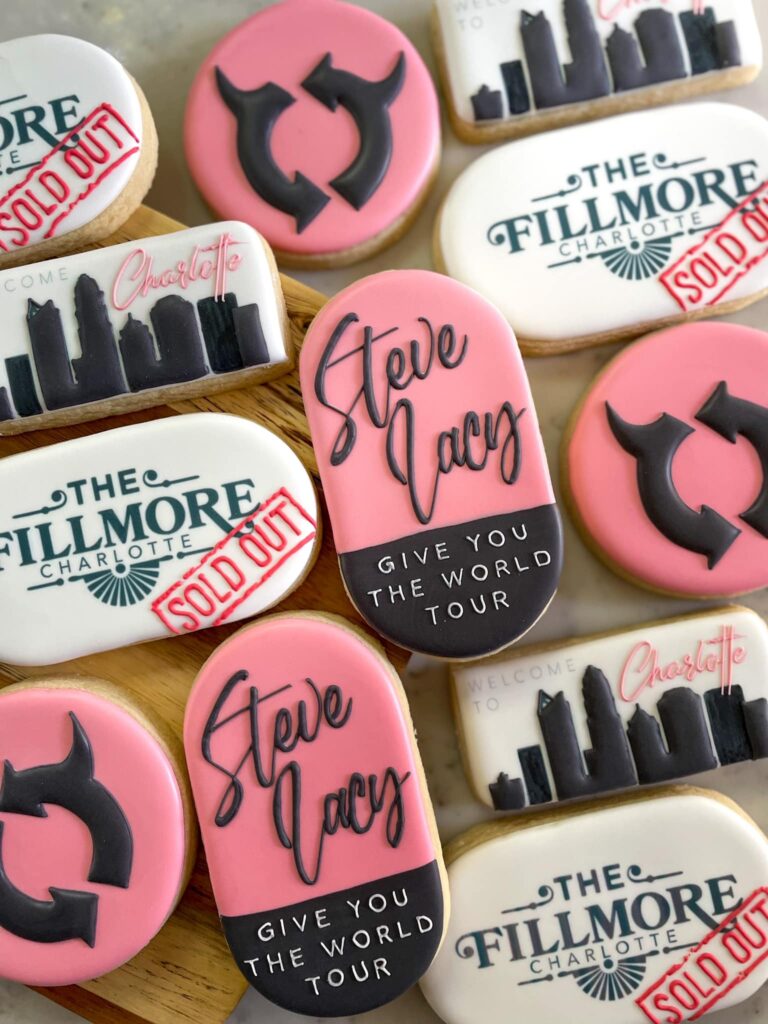 how at The Fillmore in Charlotte, NC. These cookies feature intricate designs celebrating Steve Lacy's musical artistry, making them a delicious and unique keepsake for fans of this unforgettable performance